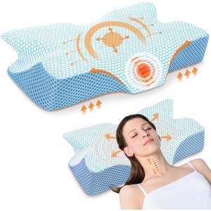 Anvo Cervical Neck Pillow for Neck and Shoulder Pain - Memory Foam Pillows for Pain Relief Sleeping, Contour Orthopedic for Side Back Stomach Sleeper, Blue Firm (FIRM - Queen(24" x 16" x 5.1"/4.7"))