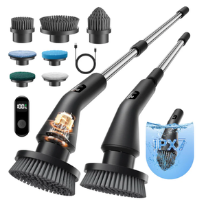 Leebein Electric Spin Scrubber, 2025 Upgraded Cordless Cleaning Brush Scrubber, IPX7 Waterproof Power Scrubber with 7 Brush Heads, Extended Handle and 2 Speeds for Bathroom Shower Bathtub Floor