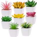 Woration 16Pcs Mini Artificial Succulent Plants Simulation in White Pots Small Fake Succulents Decoration for Bedroom Aesthetic Living Room Office Shelf