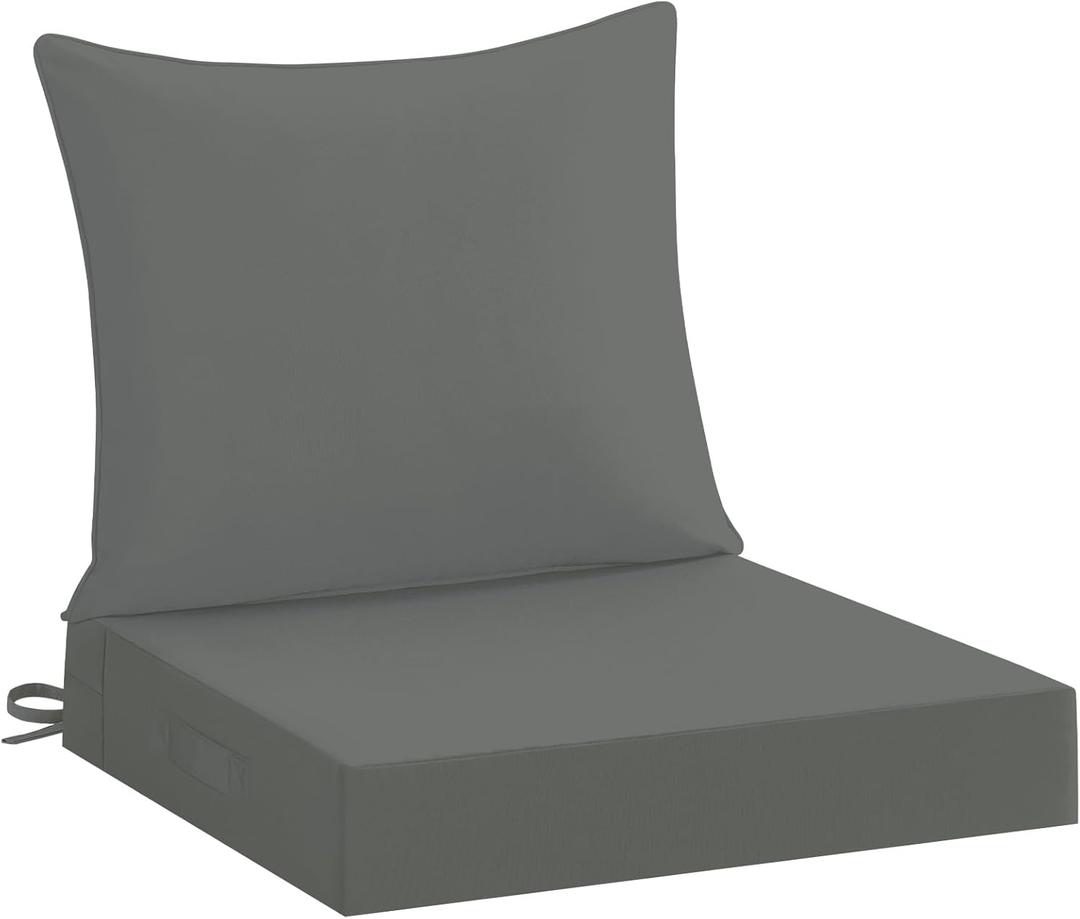 downluxe 22x22 Outdoor Chair Cushions, Waterproof Fade Resistant Patio Furniture Cushions with Handle & Removable Cover, Deep Seat Outdoor Cushions for Sofa, Couch and Patio Chairs, Dark Grey