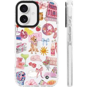 for iPhone 17 Case [Military-Grade Drop Protection/Playful Soft Slim TPU Protective/Camera Protection/Women & Girls] - Y2K Pink Collage Pattern with Cute Animals & Disco Glam