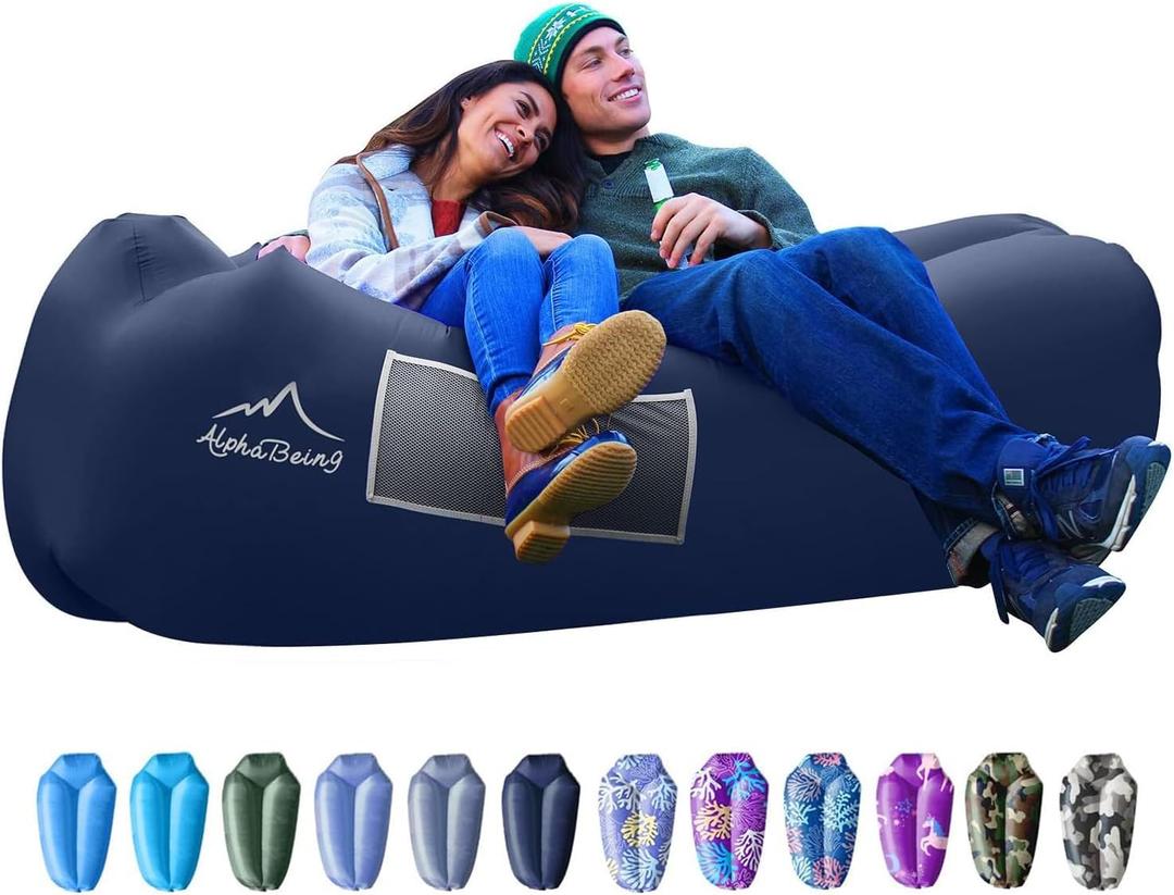 AlphaBeing Inflatable Lounger Beach Chair Accessories, Air Sofa Hammock Inflatable Couch for Camping Backyard Lakeside with Compression Sacks, Ideal Outdoor Gifts for Adults (Navy)