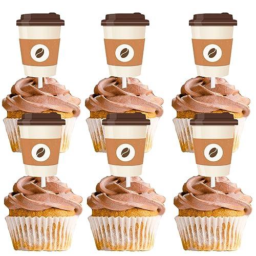 18pcs Brown Glitter Portable Coffee Dessert Cupcake Topper Drink Food Kitchen Theme Decor Supplies Baby Shower Boys Girls Happy Birthday Decorations