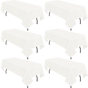 6 Pack Ivory Rectangular Tablecloths, 60 x 102 Inch, Polyester, Wrinkle & Stain Resistant, Perfect for 6ft Tables, Wedding Party Banquet Reception Restaurant