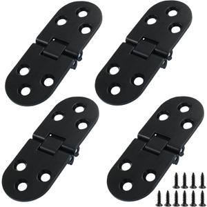 Murtenze 4PCS Black Classic Zinc Alloy Coated Flush Mount 180 Degree Round Edge Hinge for Folding Tables Sewing Machine Table Furniture Accessories (3.1x1.2inch, 6 holes, 55 lbs)