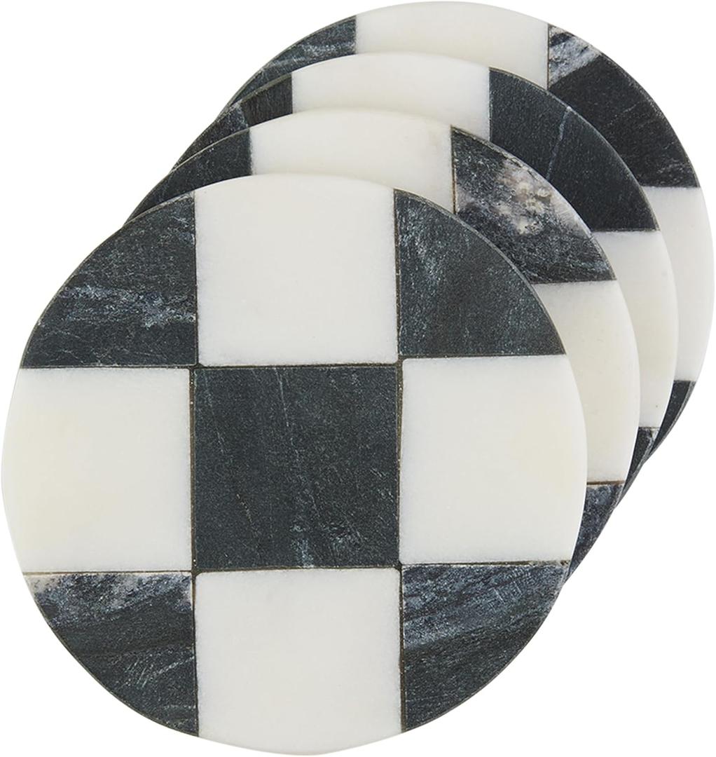 Mud Pie Circle Checkered Coaster Set; 4" x 4"
