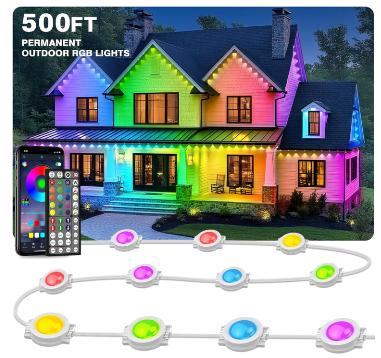 LITSOUL 500FT Permanent Outdoor Lights for House Waterproof, Smart RGB Eave LED Lighting with 16 Million Colors, IP67 Outdoor Strip Lights for Christmas Halloween Holiday Daily Decorations(500FT)