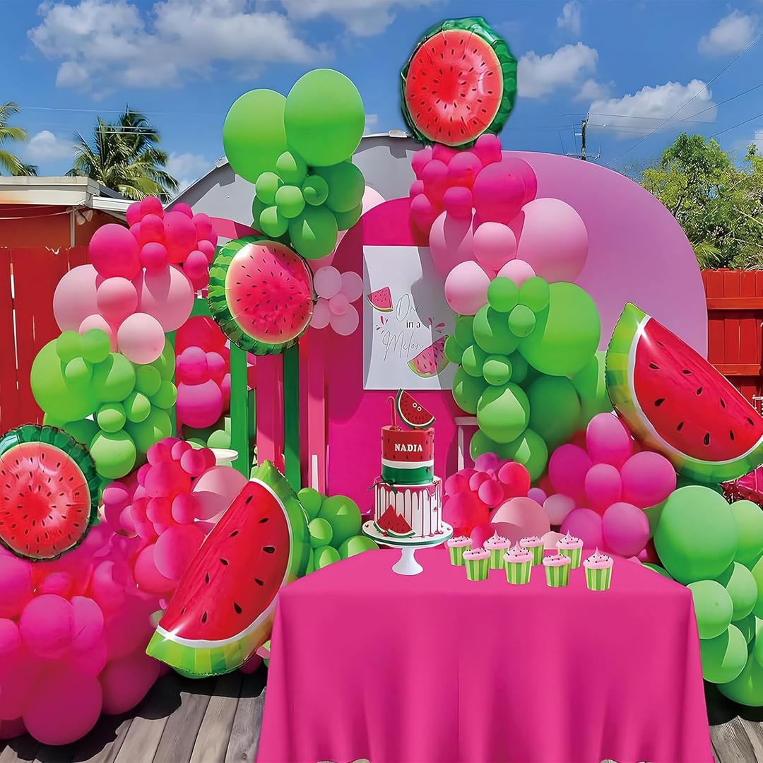 Watermelon Balloon Arch Kit  Pastel Balloon Garland Kit for Summer Parties, Fruit Birthday Decorations, Green & Pink Balloons Set, 100 Pcs