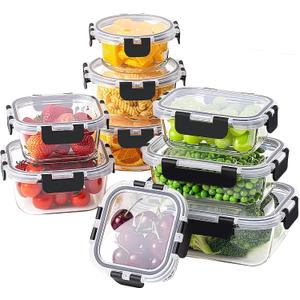 18 Piece Glass Food Storage Containers with Snap Locking Lids for Meal Prep