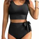Two Piece High Waisted Swimsuits - Women Tummy Control Bikini Modest Bathing Suit 2PC 2025 (Large, Black)