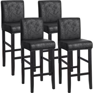 FORCHEER Black Bar Stool Chair Cover with Backs Set of 4 Leather Looking Barstool Slipcover for Short Back Counter Chairs Removable Washable (4PC, Black)