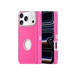Jiunai for iPhone 17 Pro Max Case Heavy Duty Strong Shockproof Port Protection Dustproof Screenless Dual Layer Bumper Protective Cover Rugged Phone Case for iPhone 17 Pro Max 6.9'' Men Women Pink