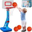 Toddler Basketball Hoop Indoor Outdoor - Height Adjustable 27.6-54 Inches (5 Slots), Kids Basketball Hoop with 4 Inflatable Balls & Pump, Safe Toddler Toys for 1-6 Year Old Boys Girls (Blue)
