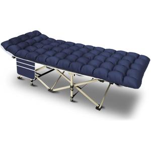 YELLOW JACKET Camping Cot with Mattress for Adults, Folding Sleeping Cot 600lbs Max Load, Portable Camping Cot with Carry Bag, 28" Wide Cot for Camping, Home,Office,Travel (Blue), 75 inches x 28 inches x 15.4 inches