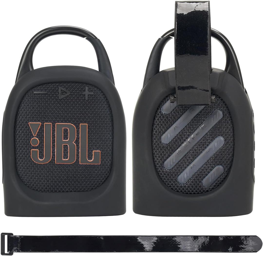 MGZNMTY Portable Silicone Case for JBL Clip 5 Ultra Bluetooth Speaker with Removable Strap for Boat Bike Golf Cart (Black)