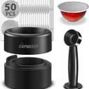CAPMESSO Reusable Vertuoline Pod Refill Kit, 2024 Innovative for Faster Seal Reusable Vertuoline Pods with Fill & Press Brush,50pcs Aluminum Lids for Vertuoline Pod (50 Lids+1 Holder+1 Scoop)-NO PODS