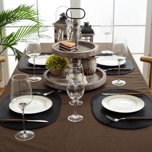 Oval Placemats Woven Vinyl Easy to Clean Heat Resistant Kitchen Table Mat 19x13 Inch, (Black 6)