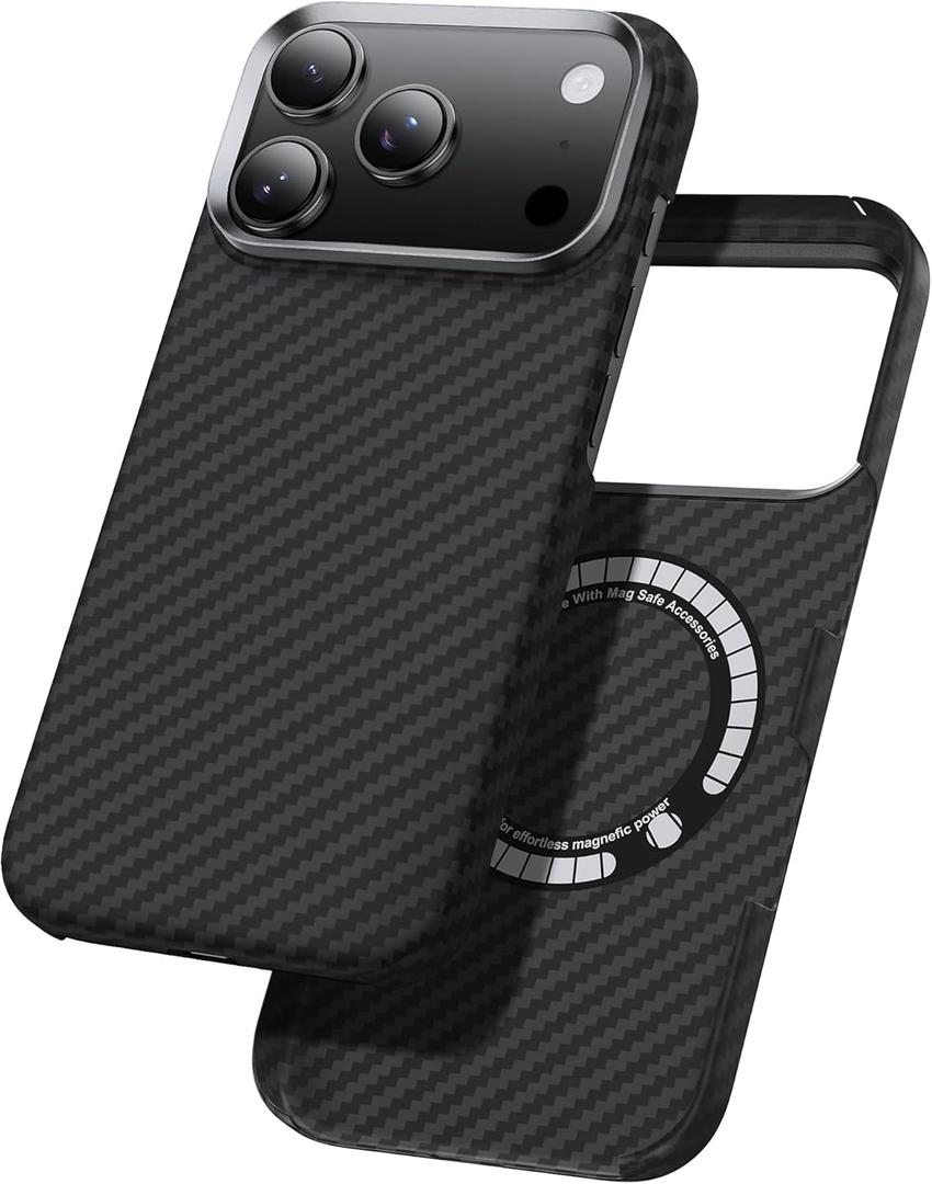 Aramid Fiber for iPhone 17 Pro Max Case Black/Grey(Twill), Compatible with MagSafe,Slim & Light, Case-Less Touch Feeling