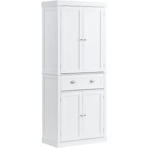 VEVOR 72" Tall Storage Cabinet with Doors, Drawer, 3 Adjustable Shelves, Utility Pantry for Kitchen, Living Room, Dining, Laundry, Pearl White