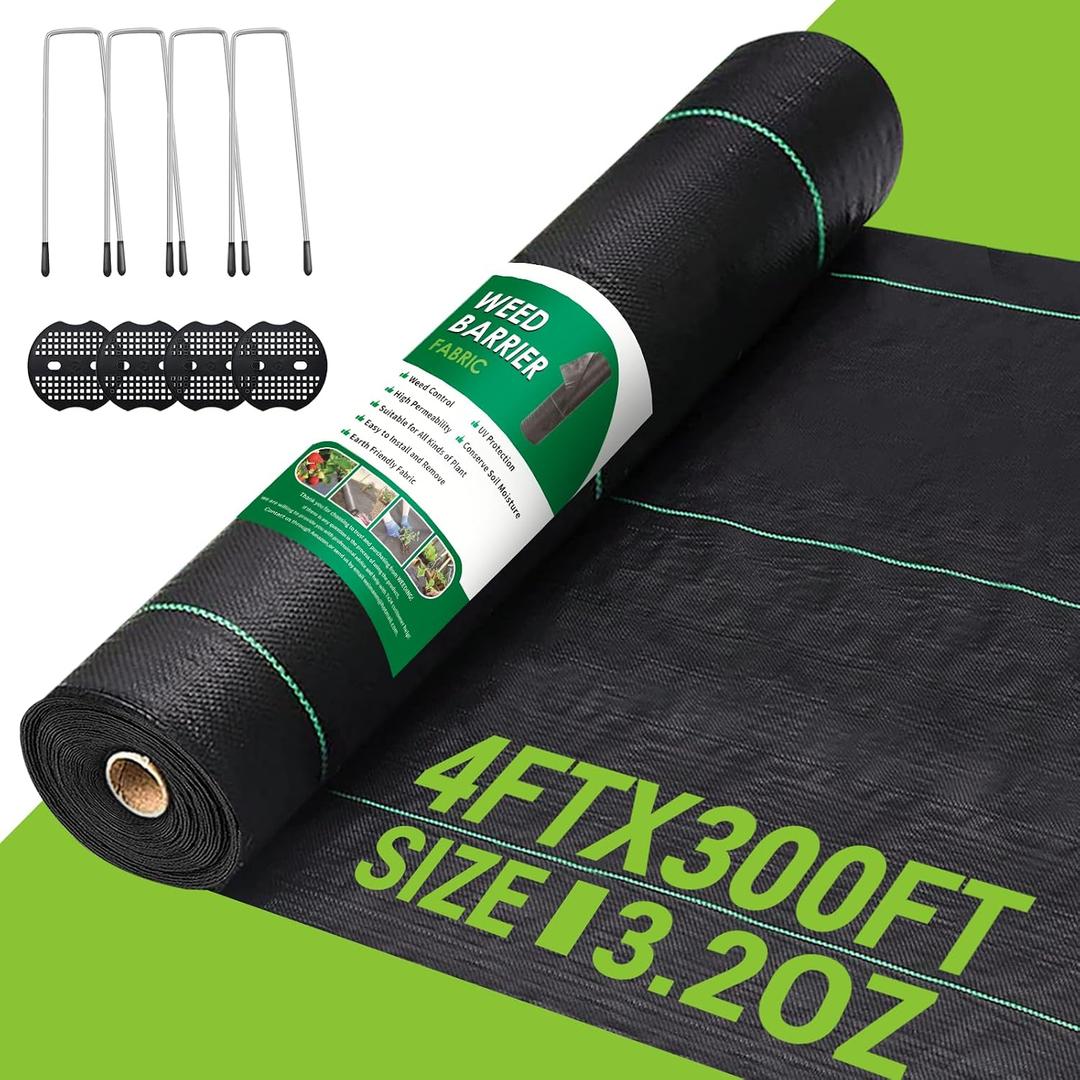 4FT x 300FT Weed Barrier Landscape Fabric Heavy Duty, 3.2oz Gardening Weed Control Mat, Ground Cover Weed Block Gardening Mat, Woven Garden Cloth for Underlayment, Commercial Driveway Fabric