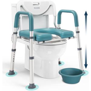 PELEGON Raised Toilet Seat with Handles (400lb) - Adjustable 3 in 1 Commode Chair for Toilet with Arms, Toilet Riser with Handles, Bedside Commode Chair, Handicap Toilet Seat for Elderly (Teal)
