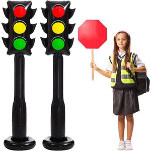 2 Pack 59 Inch Jumbo Inflatable PVC Traffic Light Balloons Racing Car Birthday Party Decorations Traffic Signal Stoplight Balloons for Vehicle Birthday Party Supplies