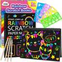 ZMLM Scratch Paper Art-Crafts Gift: 2 Pack Rainbow Notebooks Supplies Toys Easter Basket Stuffers for 3 4 5 6 7 8 9 10 Years Old Girls and Boys Kids Valentine's Day Birthday Party Travel Games (Pink)