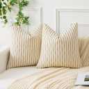 Kevin Textile Pack of 2, Linen Decorative Square Throw Pillow Cover Cushion Covers Pillowcase, Boho Woven Texture Decorations for Sofa Couch Bed Chair 18x18 Inch/45x45 cm (Cream White)