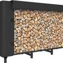 4ft Firewood Rack Holder with Cover, Adjustable Heavy Duty Fire Log Stacker Stand for Fireplace, Outdoor Indoor Metal Wood Pile Storage Organizer, Patio Logs Stand tool, Black