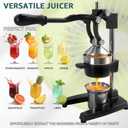 Commercial Heavy Duty Manual Citrus Juicer Press - Professional Cast Iron Hand Orange Squeezer with 304 Stainless Steel Strainer & Cup - Fruit Extractor for Pomegranate, Lemon, Lime - Black