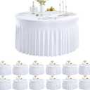 Leegleri 12 Pack White Spandex Round Tablecloths - 60 inch, Stretchy 120 inch Fitted 5FT Round Table Cloths with Wrinkle Free Skirt for Wedding Party Dining Banquet