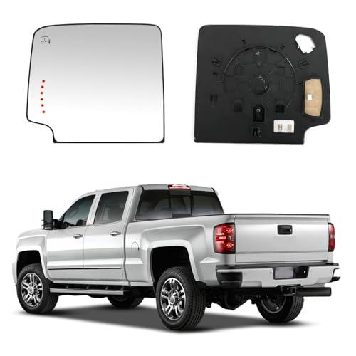 Compatible with Chevy Silverado 1500 GMC Sierra 1500 2014-2017 Silverado Sierra 2500 3500 HD 2015-2017, Upper Heated Driver Left Side Mirror Glass with Turn Signal & Backing Plate, Replaces 23444110
