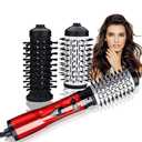 3 in 1 Hot Air Styler and Rotating Hair Dryer Hair Dryer and Blow Dryer Brush in One 2 Interchangeable Brushes for Dry and Wet Hair, Auto Rotating Curling Hot Hair Brush (Red)