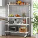 Leteuke Bakers Rack with Storage & Wheels, 42 Inch Microwave Stand Kitchen Shelves, 4-Tier Heavy Duty Microwave Cart Storage Rack with 20 S-Hooks, Metal Utility Kitchen Cart, 42 18 63 Inch, White