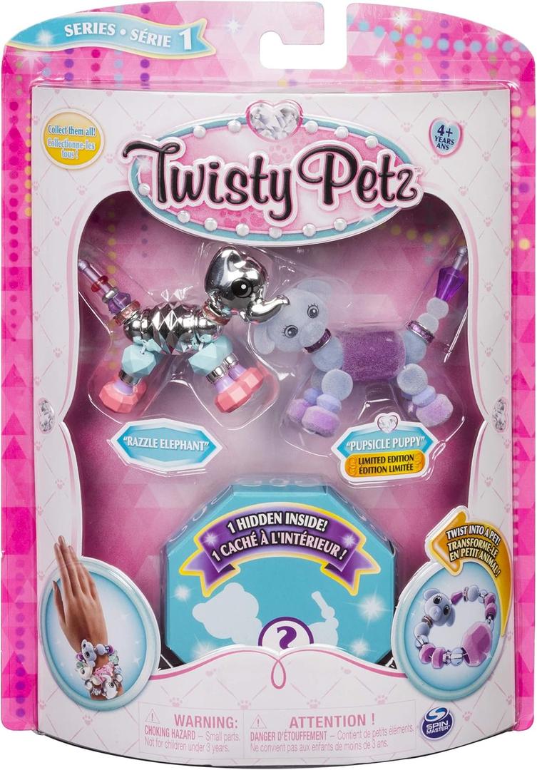 Twisty Petz  3-Pack  Razzle Elephant, Cakepup Puppy and Surprise Collectible Bracelet Set for Kids