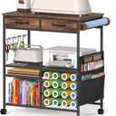 Rolling Craft Cart with 16 Vinyl Roll Holders, Craft Workstation Table with Drawers & Storage, Mobile Craft Cart Compatible with Cricut Machines, with Hooks & Shelves for Craft Room, Home, DIY (Brown)