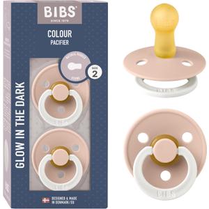 Bibs Colour Pacifier 2-Pack | BPA Free Soother, Round Nipple. Natural Rubber Latex, (Blush Night)