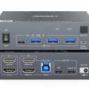 Dual Monitor KVM Switch for Laptop & Desktop 4K@60Hz, USB C and HDMI KVM Switch 2 Monitors 2 Computers with 4 USB 3.0 Port for Keyboard Mouse, 80W PD Charging, with Wired Remote and USB C Cable