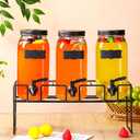 3 Pack 80 oz Glass Beverage Dispenser with Stand Clear Mason Jar Water Dispenser for Party, Fridge Includes Leakproof Stainless Steel Spigot, Black Lid and Label(Black)