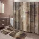 ArtSocket Brown Bathroom Set with Shower Curtain and Rugs Accessories, Brown Grey Abstract Modern Shower Curtain Set Abstract Bathroom Decor 3 Pcs