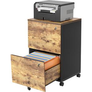 TIQLAB 2 Drawer Mobile File Cabinet, Filing Cabinet Home Office for Letter, Legal, A4 Size, Under Desk Vertical File Cabinet, Mix Vintage TIQLAB 2 Drawer Mobile File Cabinet, Filing Cabinet Home Office for Letter, Legal, A4 Size, Under Desk Vertical File Cabinet, Mix Vintage