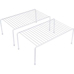 Kitchen Storage Shelf Rack w/Plastic Feet - Medium - Steel Metal - Rust Resistant Finish - Cups, Dishes, Cabinet & Pantry Organization - Kitchen 2 Pack (White)