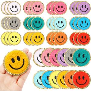 48 Pieces Smile Face Chenille Patches for Kid, Happy Face Iron on Sew On Decorative Repair Patches for Clothes Hats Shirts Shoes Jeans Bags Backpacks