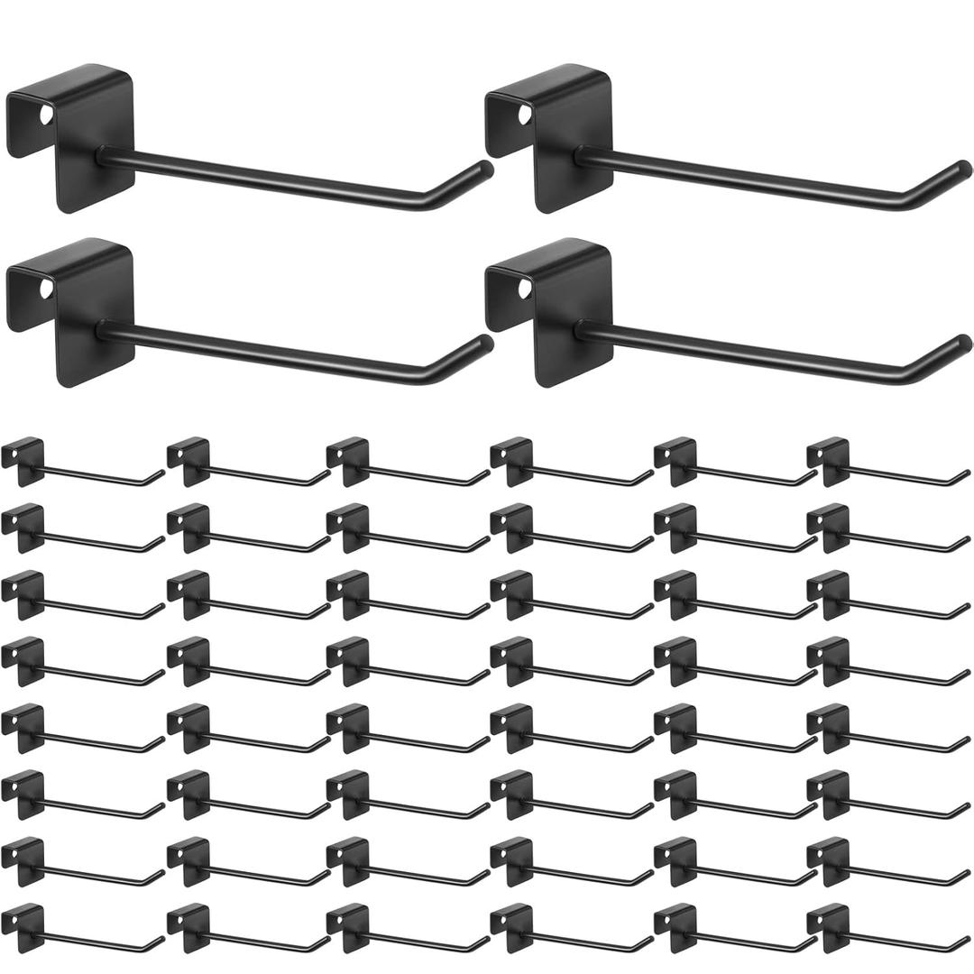 Sadnyy 48 Pcs Slatwall Hooks Accessories 4 Inch Metal Panel Square Tube Peg Heavy Duty Display Hooks for Hanging Scarf Hat Key Jewelry(Black)