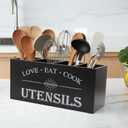 2 PC Wooden Utensil Holder,With 4-Compartments size*1 + 3-Compartments size*1 Extra Large Kitchen Counter,Cooking Spatula Organizer,Farmhouse Decor, Rustic Cooking Utensil