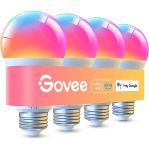 Govee LED Smart Light Bulbs, 1000LM Color Changing Light Bulb, Wi-Fi & Bluetooth Light Bulbs, Work with Alexa and Google Assistant, Dimmable RGBWW A19 75W Equivalent Smart Bulbs, 4 Pack