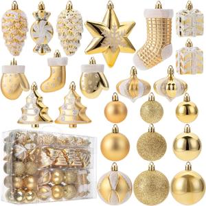 Mr. Pen- Assorted Christmas Ball Ornaments Set, 77 pcs, Gold, Shatterproof Christmas Ornaments Set,