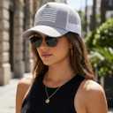 American Flag Trucker Hat Light Grey (Gray)