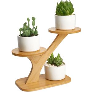 ohohFLOWER Bamboo Plant Stand for Indoor, Small Table Top Plant Stand, 3 Tier Succulent Windowsill Shelf Holders Flower Stand for Home Balcony Garden Patio Lover Gift