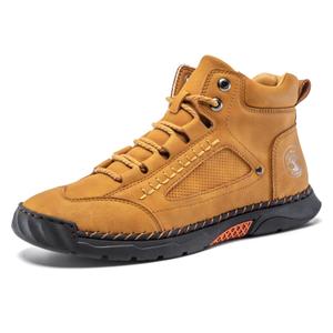 FLYLAND Men's Handmade Faux Leather Chukka Boots, Mid Top Lace-Up Casual Sneaker Boots, Non-Slip Rubber Outsole for Walking & Driving Golden-9